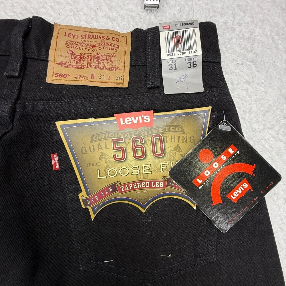 Vintage Levis 560 Loose Fit Tapered Leg Jeans Mens 31x36 Black USA NOS NWT
